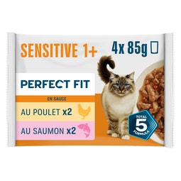 PERFECT FIT Sensitive Stérilisé Sachets fraîcheur en sauce 2 variétés pour chat sensible 4x85g image
