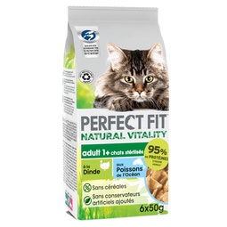 PERFECT FIT Natural Vitality Sachets Fraîcheur à la dinde aux Poissons de l'Océan pour chat adulte stérilisé 6x50g image