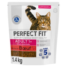 PERFECT FIT ADULT 1+ Croquettes Riche en Boeuf pour chat adulte stérilisé 1,4kg image