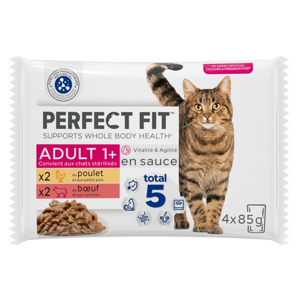 PERFECT FIT Adulte Stérilisé Sachets fraîcheur en sauce 2 variétés pour chat 4x85g image 1