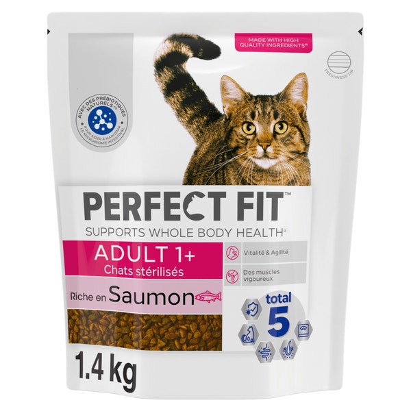 PERFECT FIT ADULT 1+ Croquettes Riche en Saumon frais chat adulte stérilisé 1,4kg & 2,8kg image 1