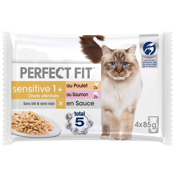 PERFECT FIT Sensitive Stérilisé Sachets fraîcheur en sauce 2 variétés pour chat sensible 4x85g image 1