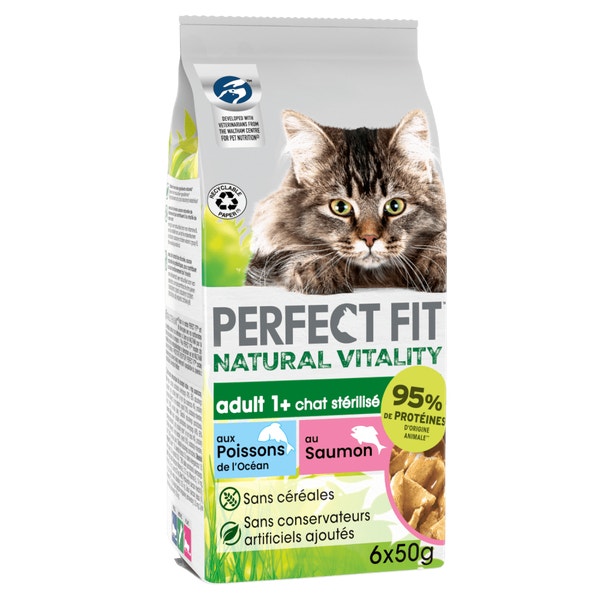 PERFECT FIT Natural Vitality Sachets Fraîcheur Saumon Poisson des Océans  Chat Adult1+ 6x50G image 1