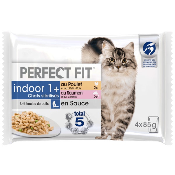 PERFECT FIT Indoor Stérilisé Sachets fraîcheur en sauce 2 variétés pour chat d'intérieur 4x85g image 1
