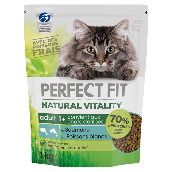 PERFECT FIT Natural Vitality Croquettes au Saumon et aux Poissons blancs pour chat adulte 1kg image 1