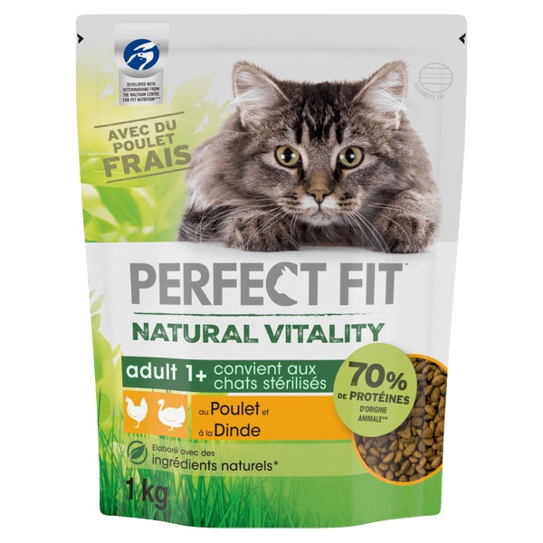 PERFECT FIT Natural Vitality Croquettes au Poulet et à la Dinde pour chat adulte 1kg & 6kg image 1