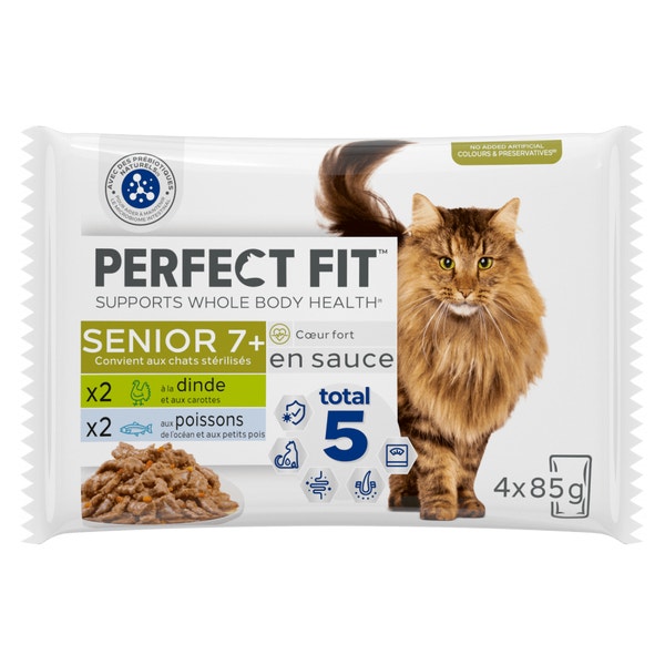 PERFECT FIT Senior Stérilisé Sachets fraîcheur en sauce 2 variétés pour chat 4x85g image 1