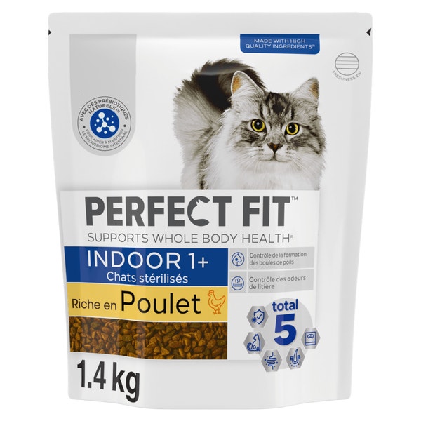 PERFECT FIT INDOOR 1+ Croquettes Riche en Poulet pour chat adulte intérieur stérilisé 1,4kg image 1