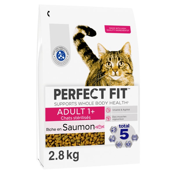 PERFECT FIT ADULT 1+ Croquettes Riche en Saumon frais chat adulte stérilisé 1,4kg & 2,8kg image 1