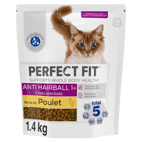 PERFECT FIT ANTI-HAIRBALL 1+ Croquettes Riche en Poulet chat adulte stérilisé 1,4kg image 1
